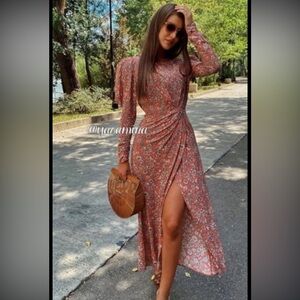 Zara Coral/ Floral Long Sleeve Dress
